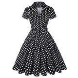 Tummansininen pilkullinen rockabilly-mekko S