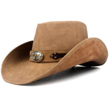 Western-tyylinen nahkainen cowboy hattu Beige