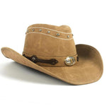 Western-tyylinen nahkainen cowboy hattu Vaaleanruskea